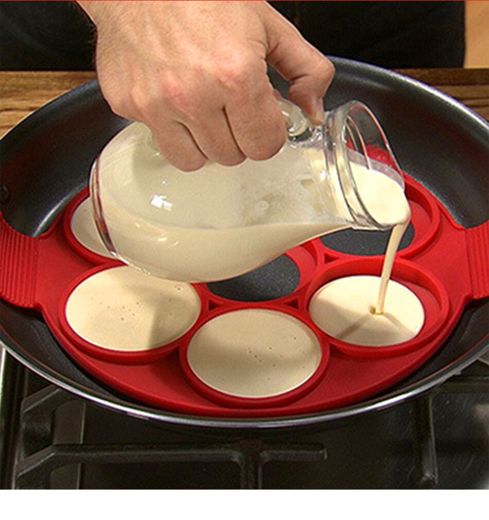 1 stykke pandekagemaskine non-stick silikone pandekageform 7 huller almindelig rund omelet musling pandekage køkkenværktøj