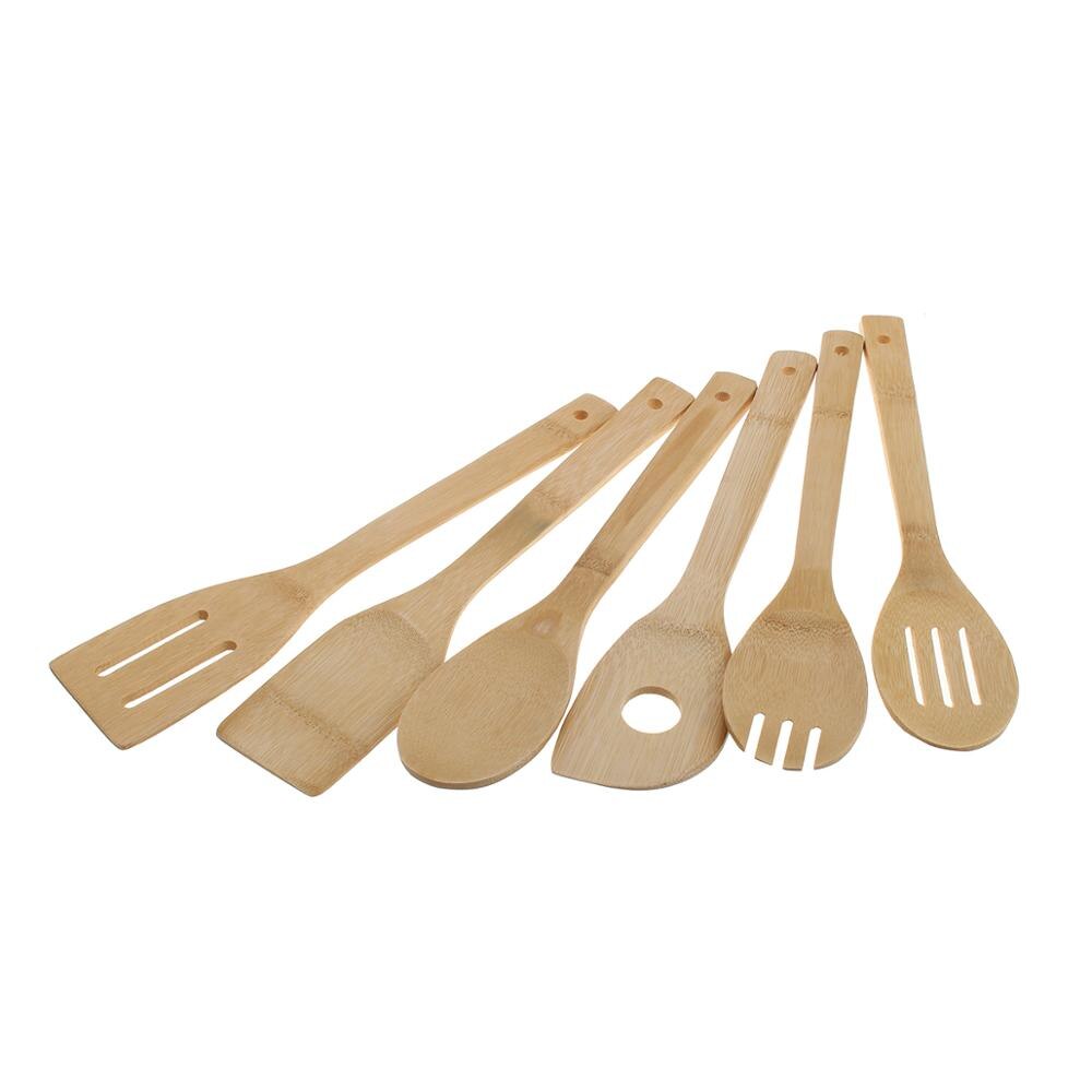 6 stk treskje redskapssett kjøkken matlaging bambusverktøy trespatelsett