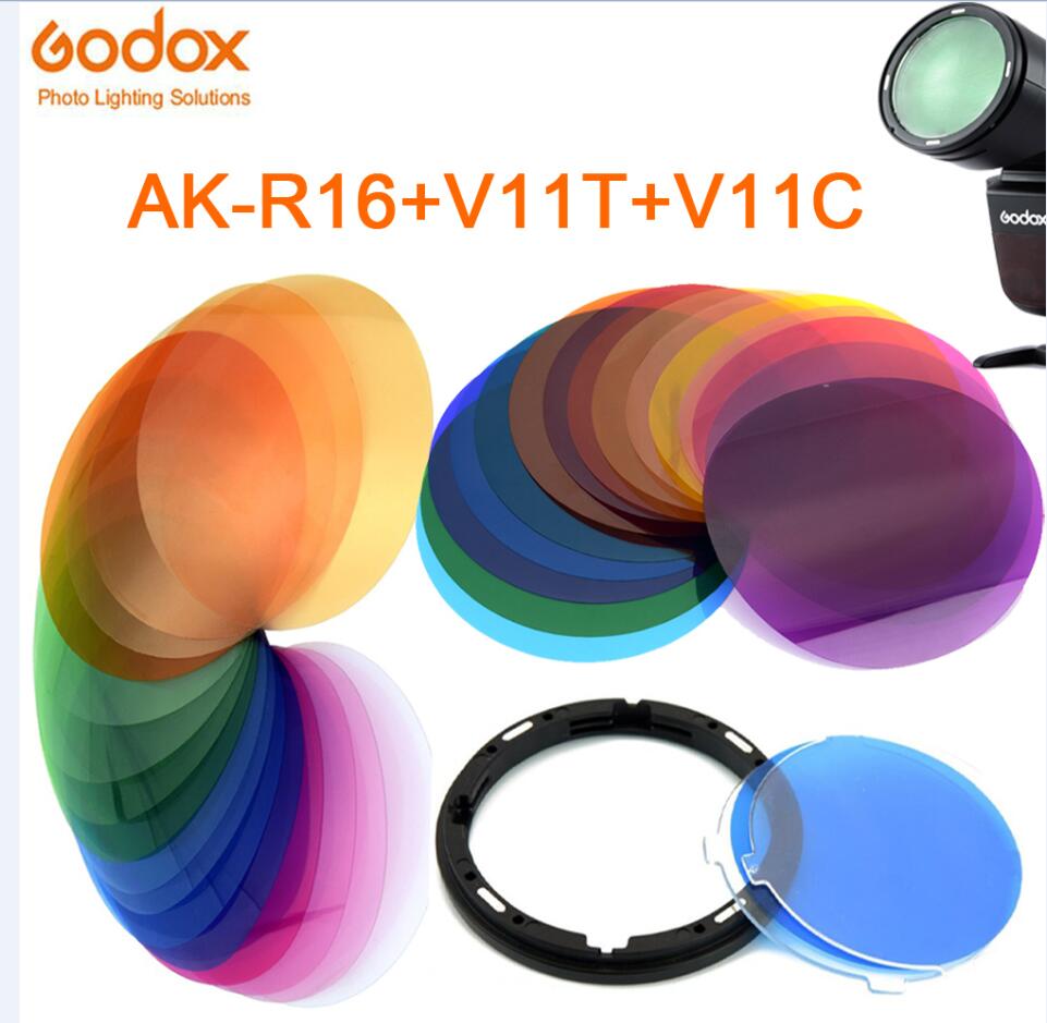 Godox AK-R16 Magnetic Mount Diffuser Plate with V-11C / V-11T Color Effect Gel Set for Godox V1 Series Flash Light Speedlite: AK-R16 with V11T-C