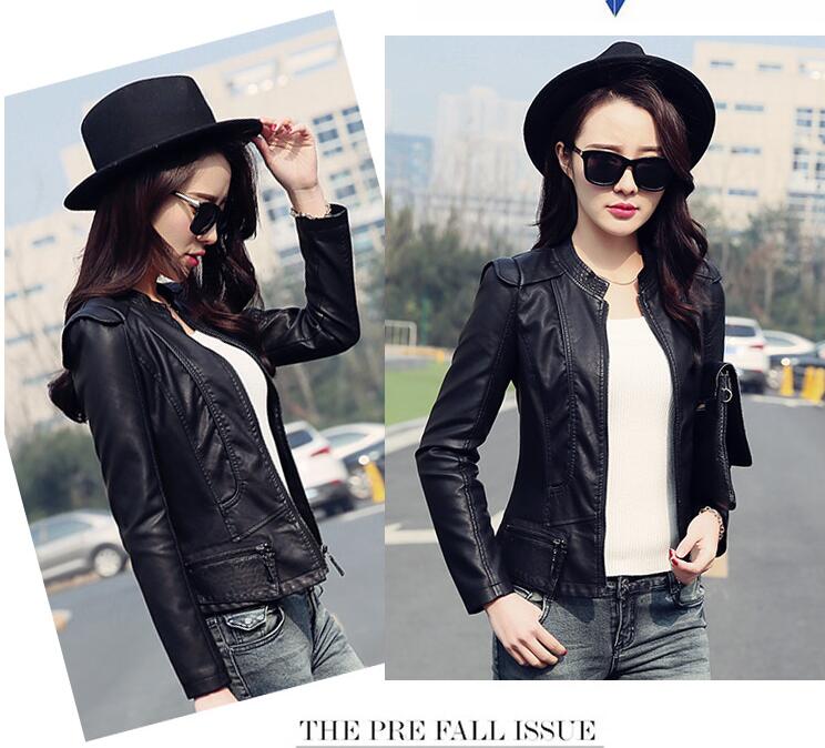 Autumn Women Short Leather Jackets Motor Coat PU Solid Casual Jackets Slim Stand Collar Streetwear Women