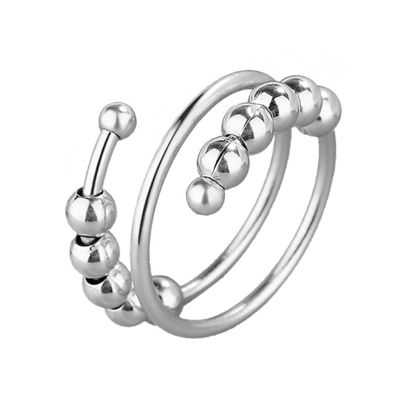Open Double Layer Adjustable Decompression Color Retention Stress Anxiety Ring Fidget Spinner Beads Ring Worry Ring: S-2
