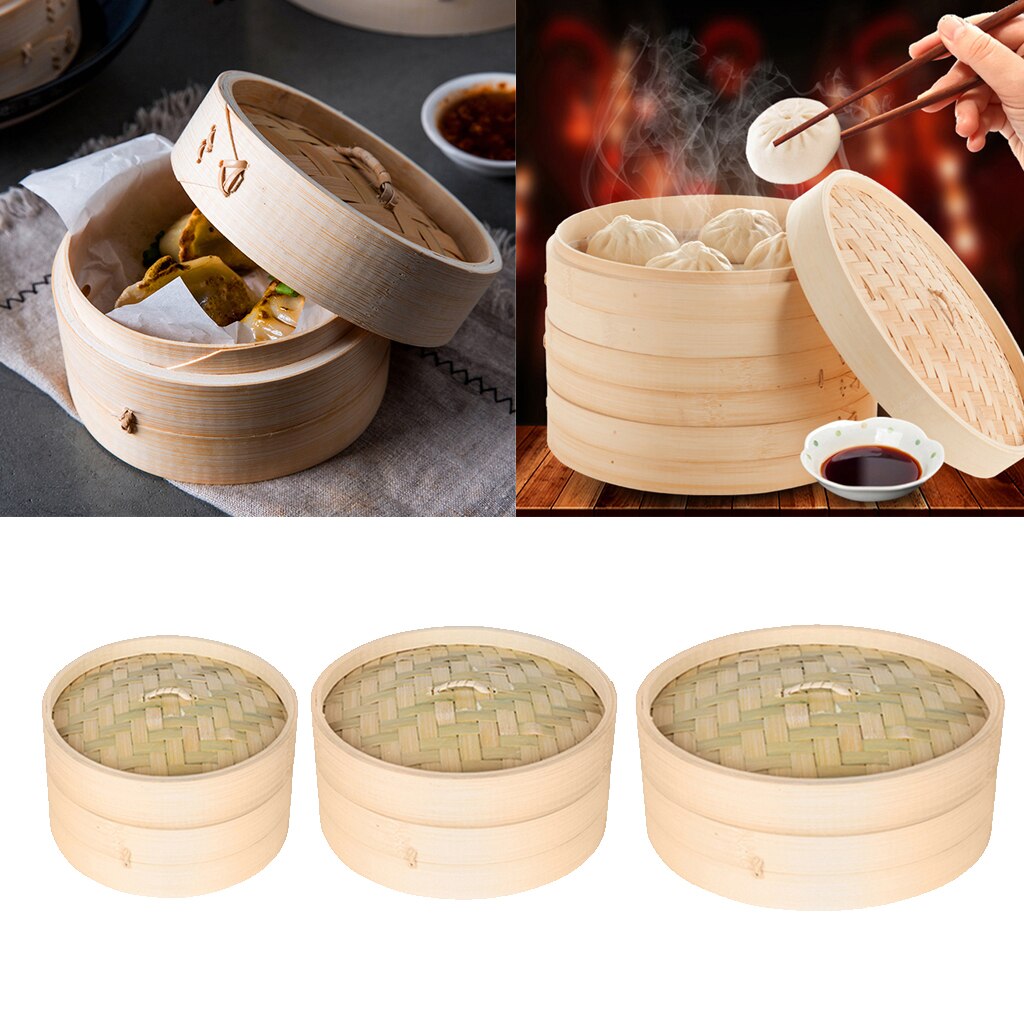 Bamboo Steamer Basket Asian Food Steamer Chinese Steamer for Cooking Dim Sum, Buns, Dumplings, Vegetables, Brown