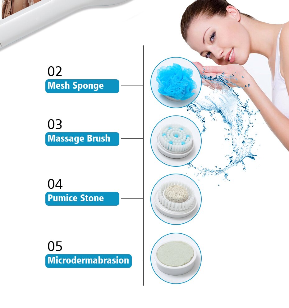 5 In1 Elektrische Douche Borstel Handheld Spin Spa Massage Schoonmaken Bad Borstel Water Slip Lange Handvat Scrub Gezondheidszorg Tool