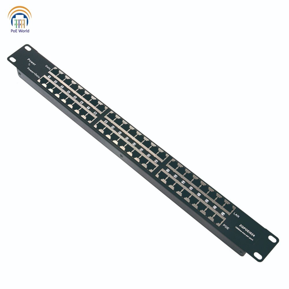 Passive PoE injector 24 Port Mid-span POE Patch Panel, Rack mount PoE Injector powered up to 24 IP Cameras CCTV Security camera