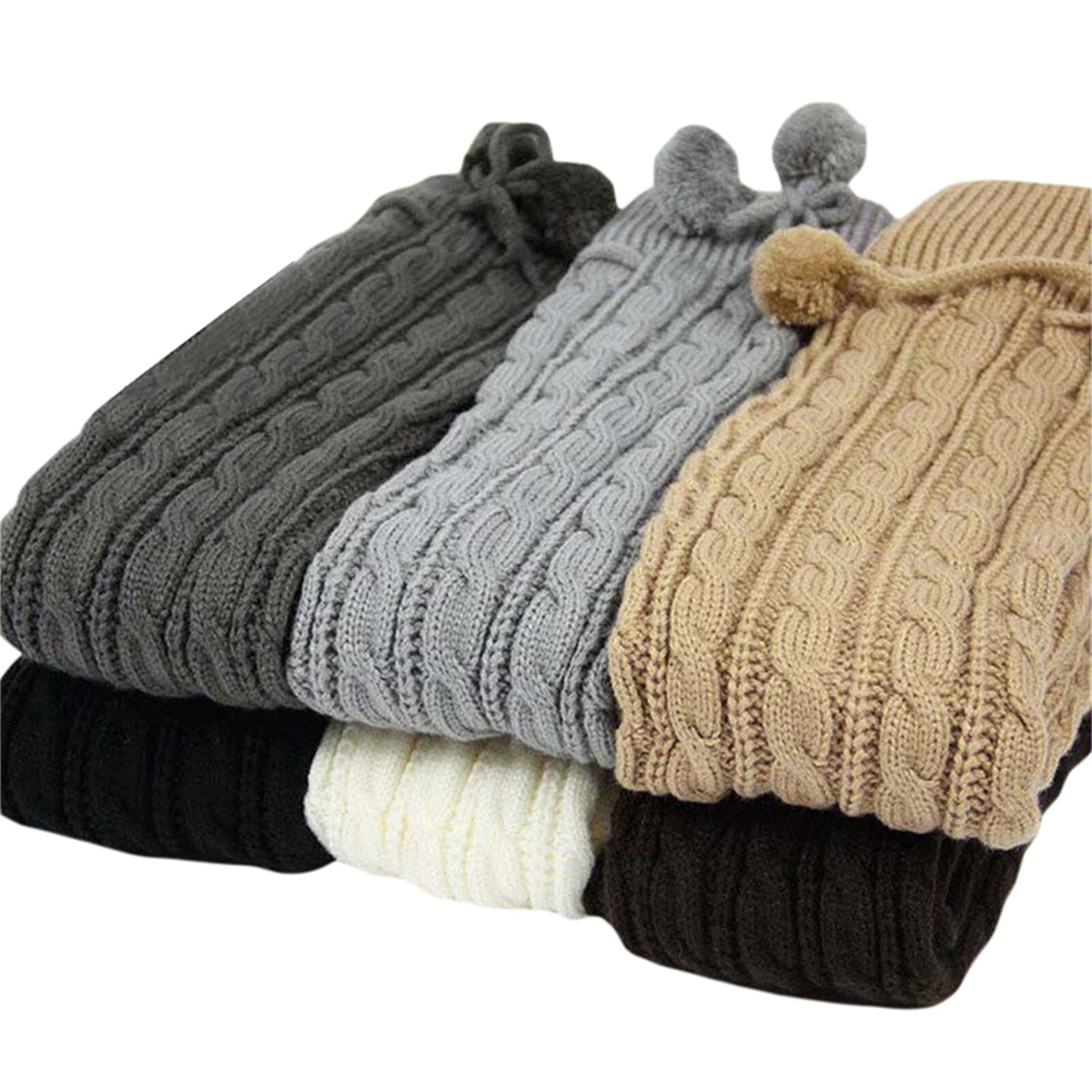 Calentadores de piernas para niña y mujer, medias de punto de Color sólido Lolita, dulce cubierta de pie, Bola de Pelo, calentador de piernas, calcetín de montón