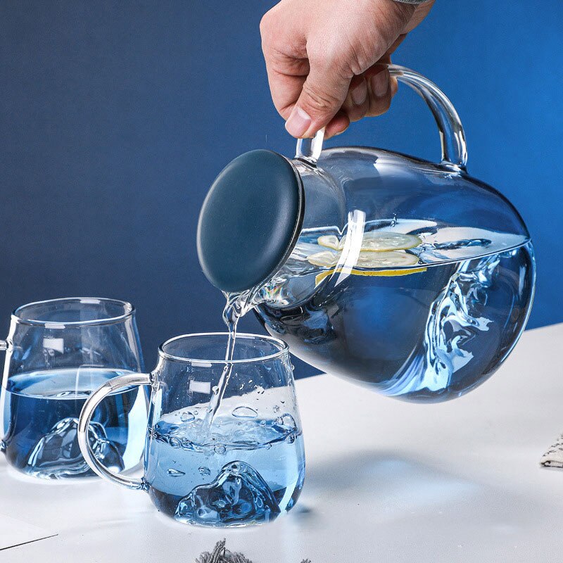 Jarras de vidrio para el hogar, vasos transparentes para agua, jarra de agua de gran capacidad con gradiente azul, calefacción, Juego de vasos de vidrio grueso