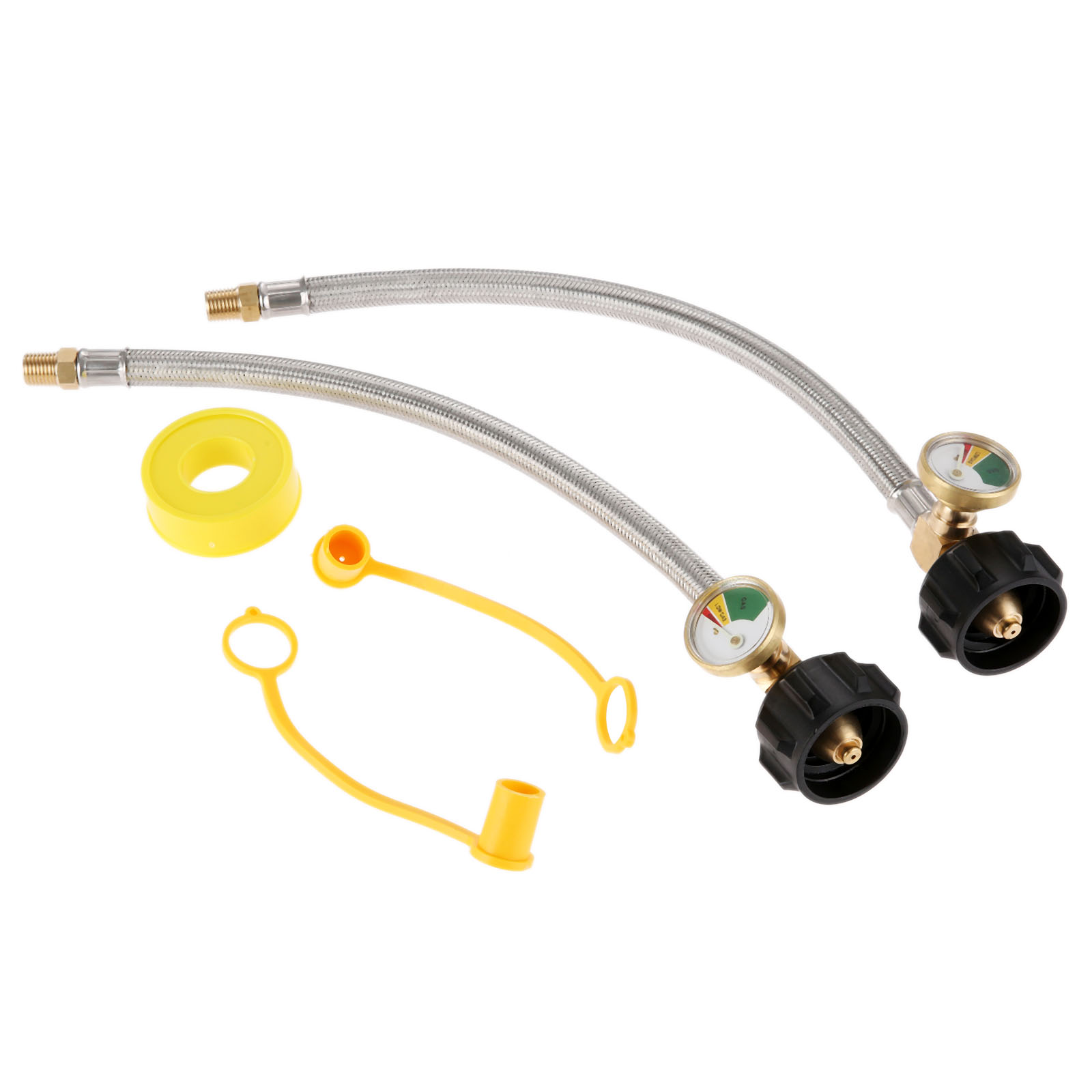 1/4inch NPT RV Propane Pigtail Hose with Gauge 15inch Braided Hose Propane Tank Pigtail Connector W/ Male 1/4 NPT /QCC1 Fittings