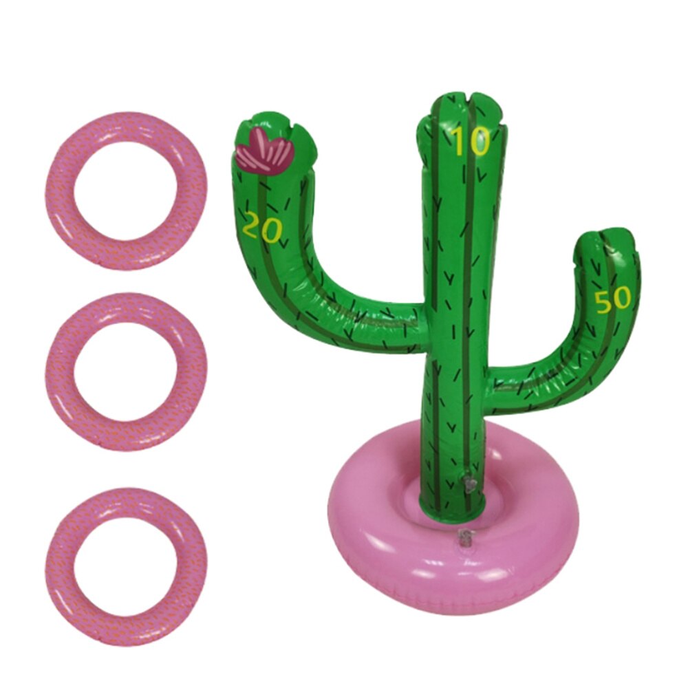 1 Set Van Pvc Opblaasbare Cactus Vormige Beach Party Speelgoed Kids Ring Toss Speelgoed (1Pc Cactus + 3pcs Ring)