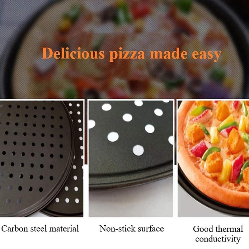 2 Stuks Pizza Pan Met Gaten, geperforeerde Pizza Scherper Lade Non-stick Ronde Pizza Steen Bakken Set Met Cutter Wiel