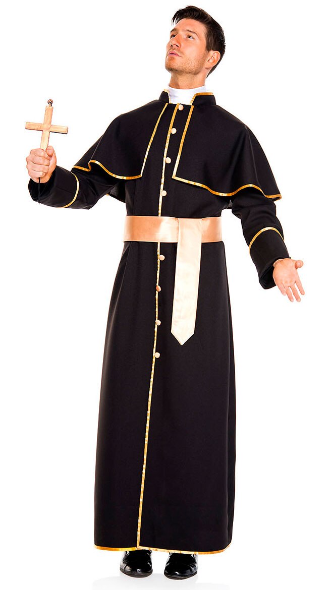 Noir classique prêtre Costume pourim Halloween adultes homme pape Robe parrain missionnaire mascarade fête Cosplay vêtements: M