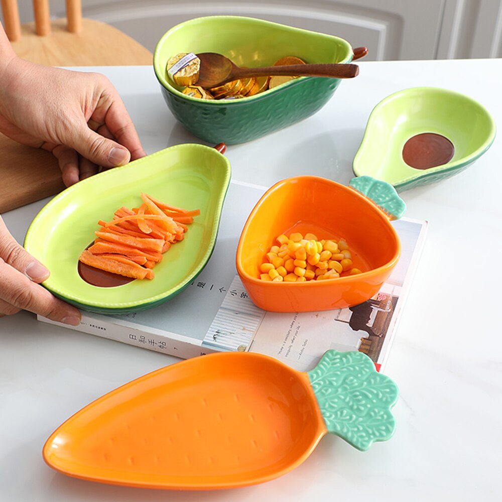 Avocado Plate Cute Ceramic Tableware Household Dishs Snack Plate Avocado Bowl Salad Fruit Plate Dinnerware Sets