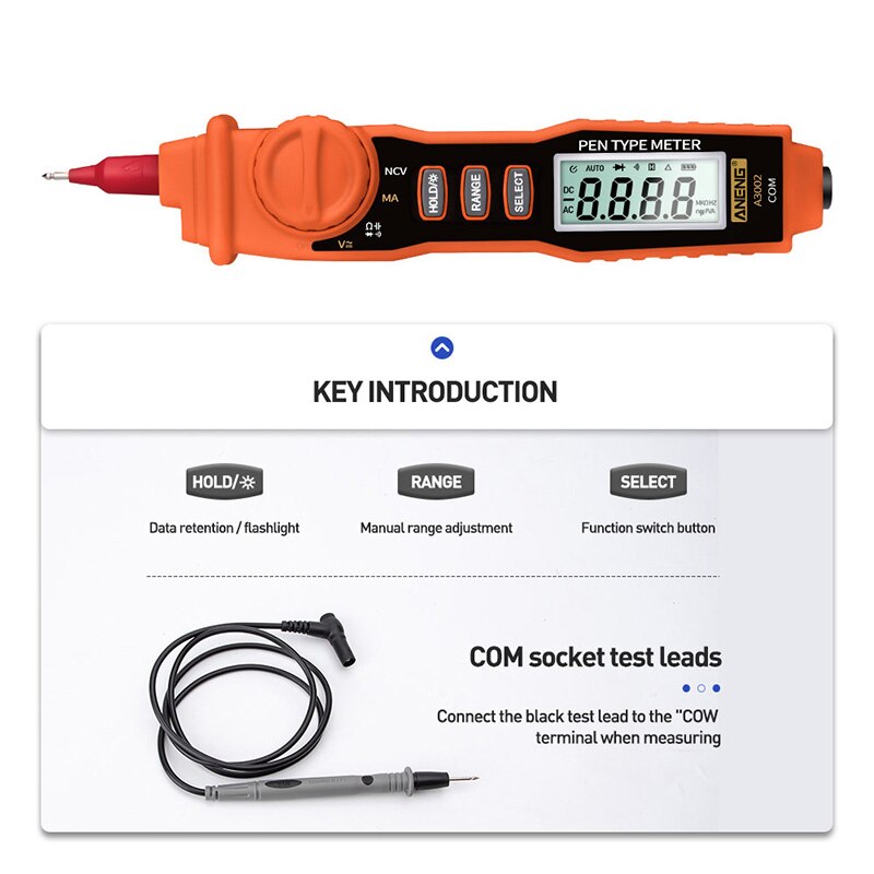 A3002 Digital Multimeter Pen Amp Clamp Type 4000 Counts with Non /DC Resistance Diode Continuity Tester