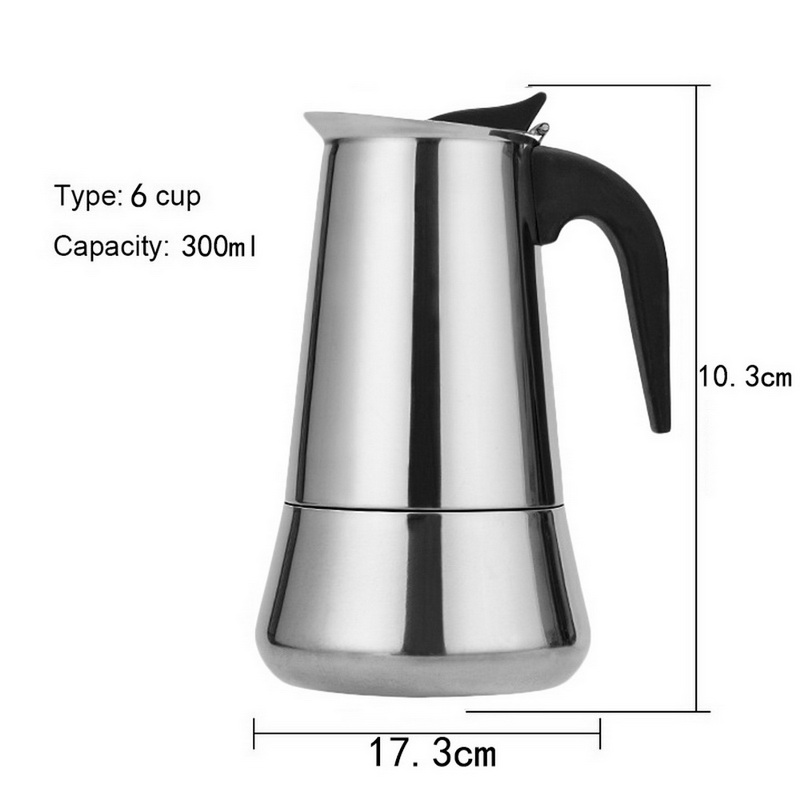100ml/200ml/300ml/450ml bærbare espresso-kaffemaskine moka-kande i rustfrit stål kaffebrygger-kedelkande til pro barista  #25: 300ml b