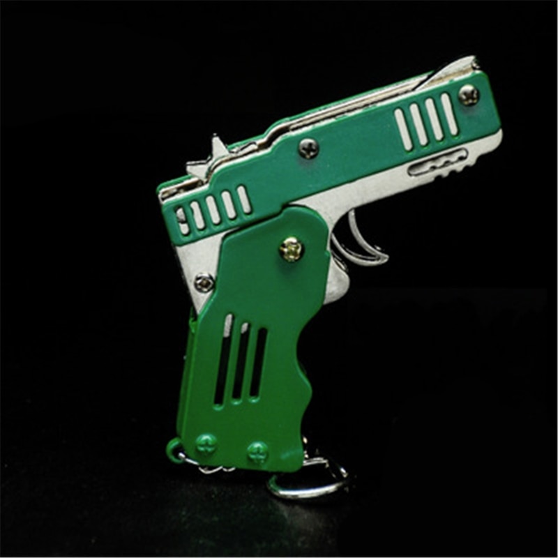 Zinc Alloy Colorful Metal Mini Can Be Folded As a Key Ring Rubber Band Gun Kids Toy Six Bursts Of Rubber Toy Gun