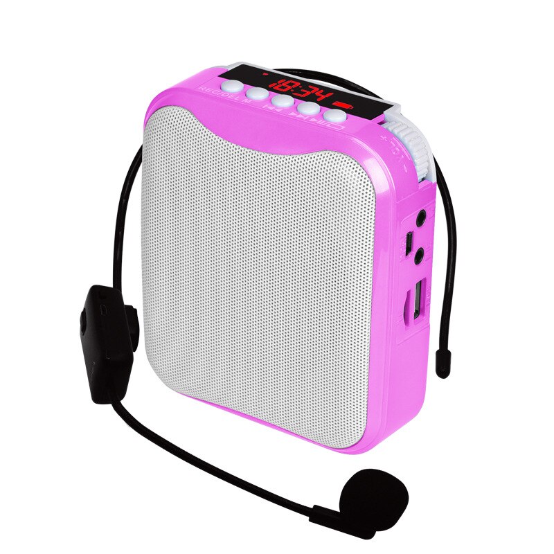 Portable Voice Amplifier Wearable Megaphone with Mic Belt 3000 mAh Speaker for Teachers Tour Guide Support FM Radio TF Card: Purple