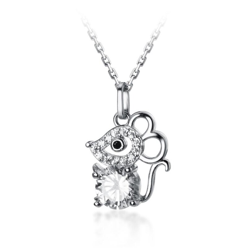 Zool Geheugen Rat Jaar Sterrenbeeld Shiny Muis 925 Sterling Zilveren Sleutelbeen Ketting Vrouwelijke Ketting SNE513