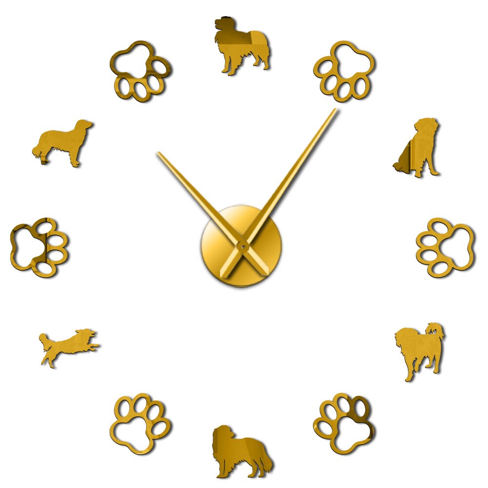 Cão netherlands raças pequeno cão enjaulamento diy gigante relógio de parede kooikerhondje patas do cão arte da parede decorativa relógio de parede decoração casa: Gold / 47 Inch