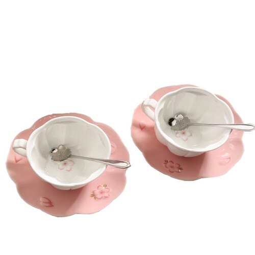 Ensemble de tasse à café rose fleur en porcelaine mignon plateau turc tasse à thé en céramique tasse à thé et soucoupe ensemble de 6 ensembles de café Xicara AC50BD: Style5