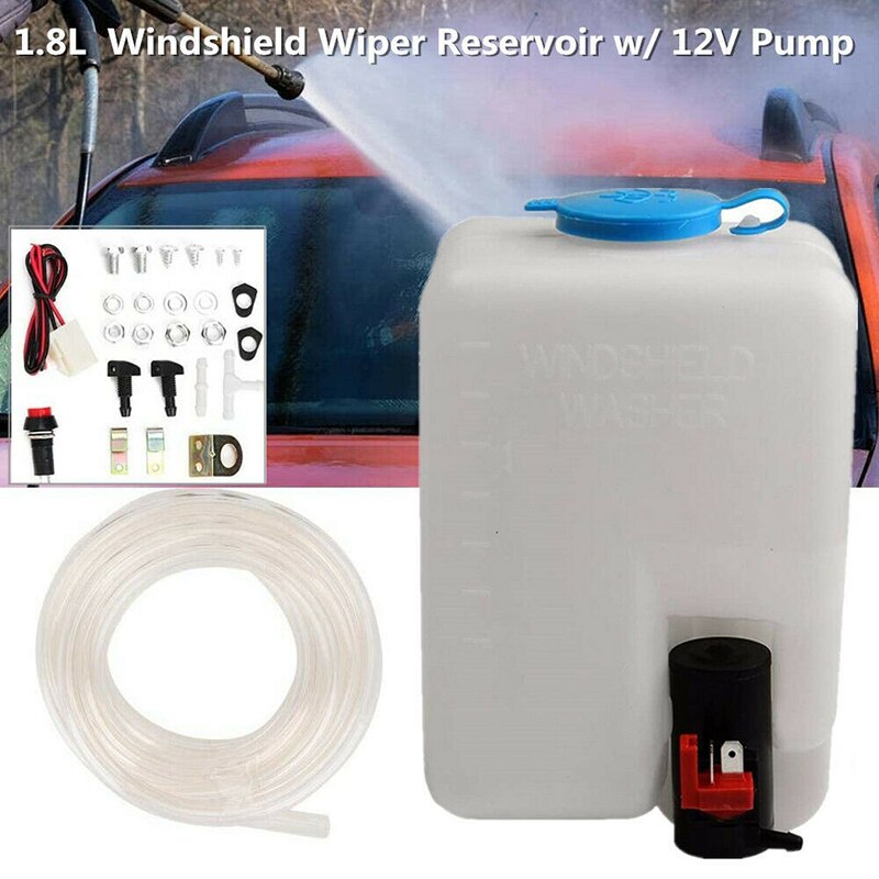 12V Universal Car Windshield 1.8L Washer Reservoir Pump Bottle Kit with Jet Button Switch