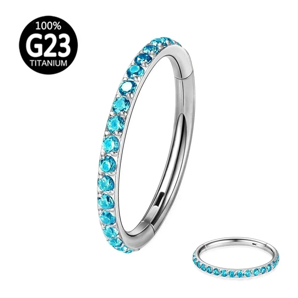 G23 titan flerfarget zirkon 6-12mm nesering septum klikker øre helix tragus konkylie piercing: Svart / Gullfarge