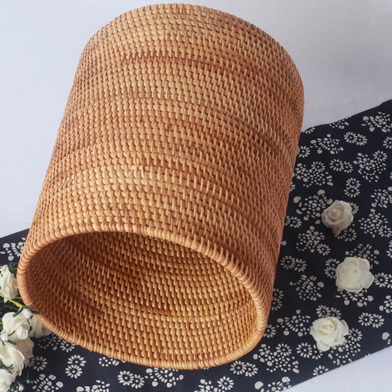 Cubo de basura de mimbre hecho a mano, cilindro de almacenamiento, papelera para escritorio, cesta de almacenamiento de mimbre (20CM)