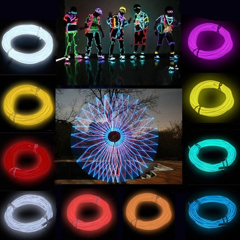 3M Flexible EL Wire Tube Rope Battery Powered Flexible Neon Light Car Party Wedding Decor With Controller LED Light