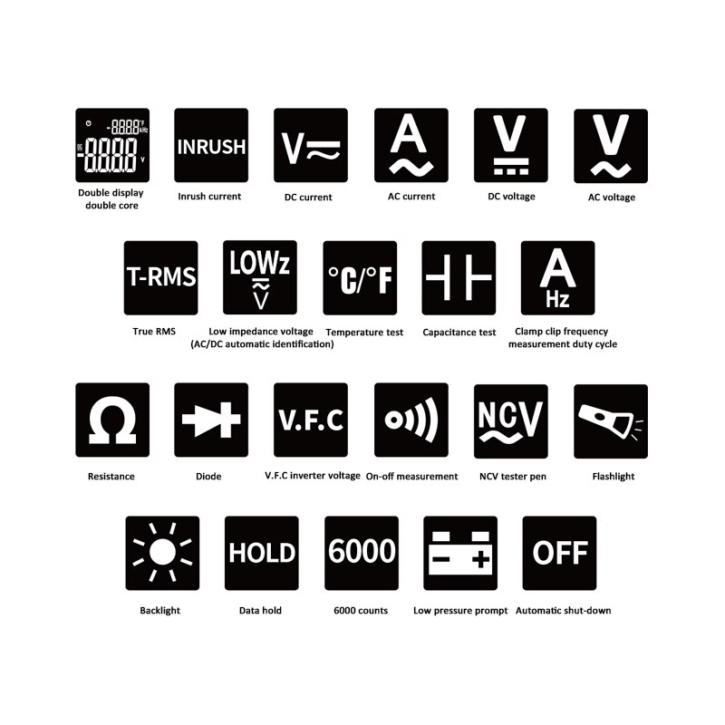 Digital Clamp Meter AC DC Current Clamp Meter Multi-function Double Display Clamp Meter Low Impedance Measurement