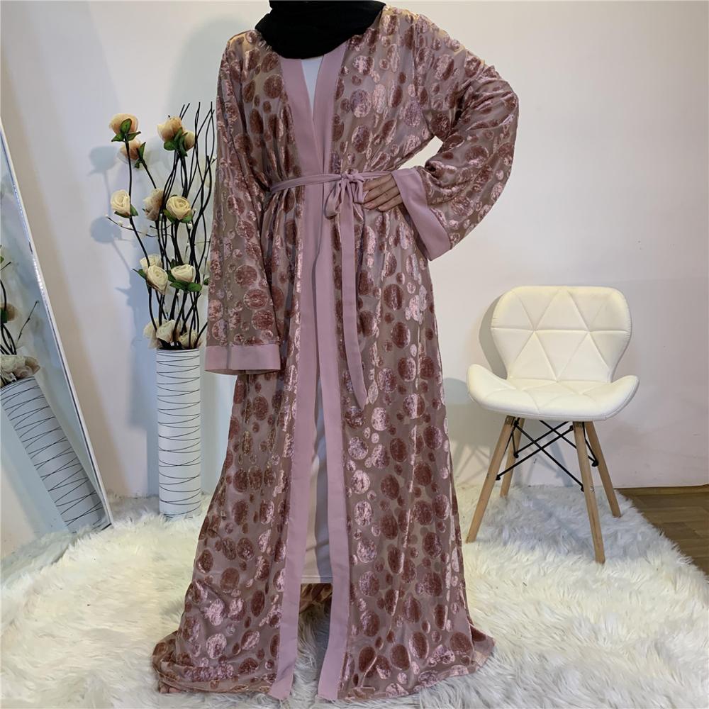 Vacker dam blygsam sammet klänning mönster senaste abaya design dubai sommar: Rosa / Xl (58)