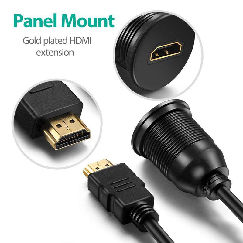 HDMI Panel Flush Mount Cable - 1 Meter 3ft HDMI Extension Dash Flush Panel Mount Cable For Car, Boat and Motorcycle