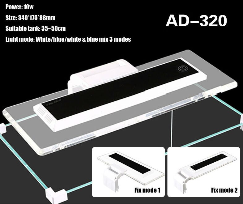 JFENGLI SUNSUN iluminación AD-120, 190, 200, 260, 320 luz LED para acuario planta pescado LED luz con Color blanco y azul: AD 320C