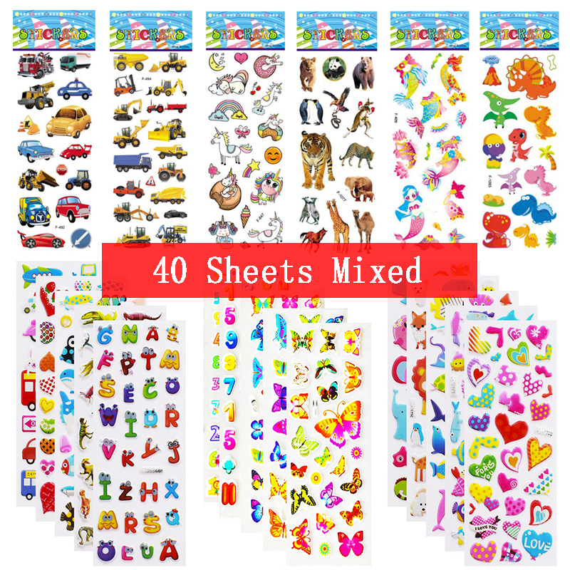 Children Bubble Stickers Cartoon Stickers Animals Fruits Fluffy Stationery Stickers Boys Girls Birthday TMZ: Navy Blue
