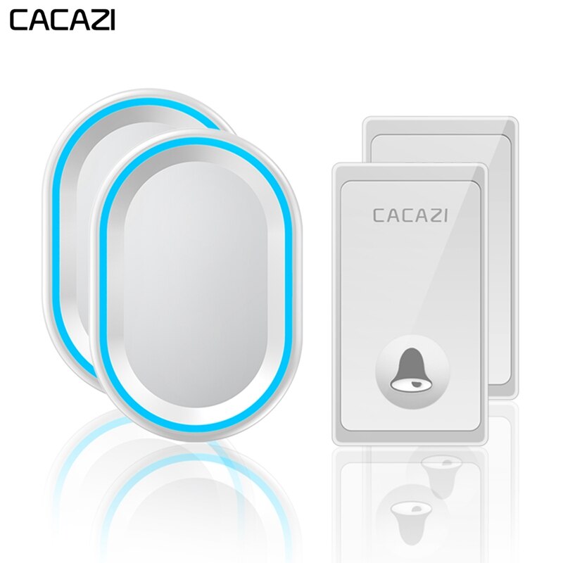 CACAZI No Battery Required Wireless Doorbell 2 Buttons 2 Receivers US EU UK Plug Self-powered Waterproof Smart Home Call bell
