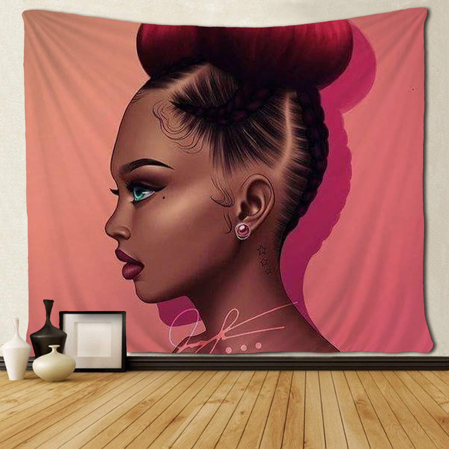 Afro Girl African American Red Hair Tapestries Hippie Black Art Wall Hanging
