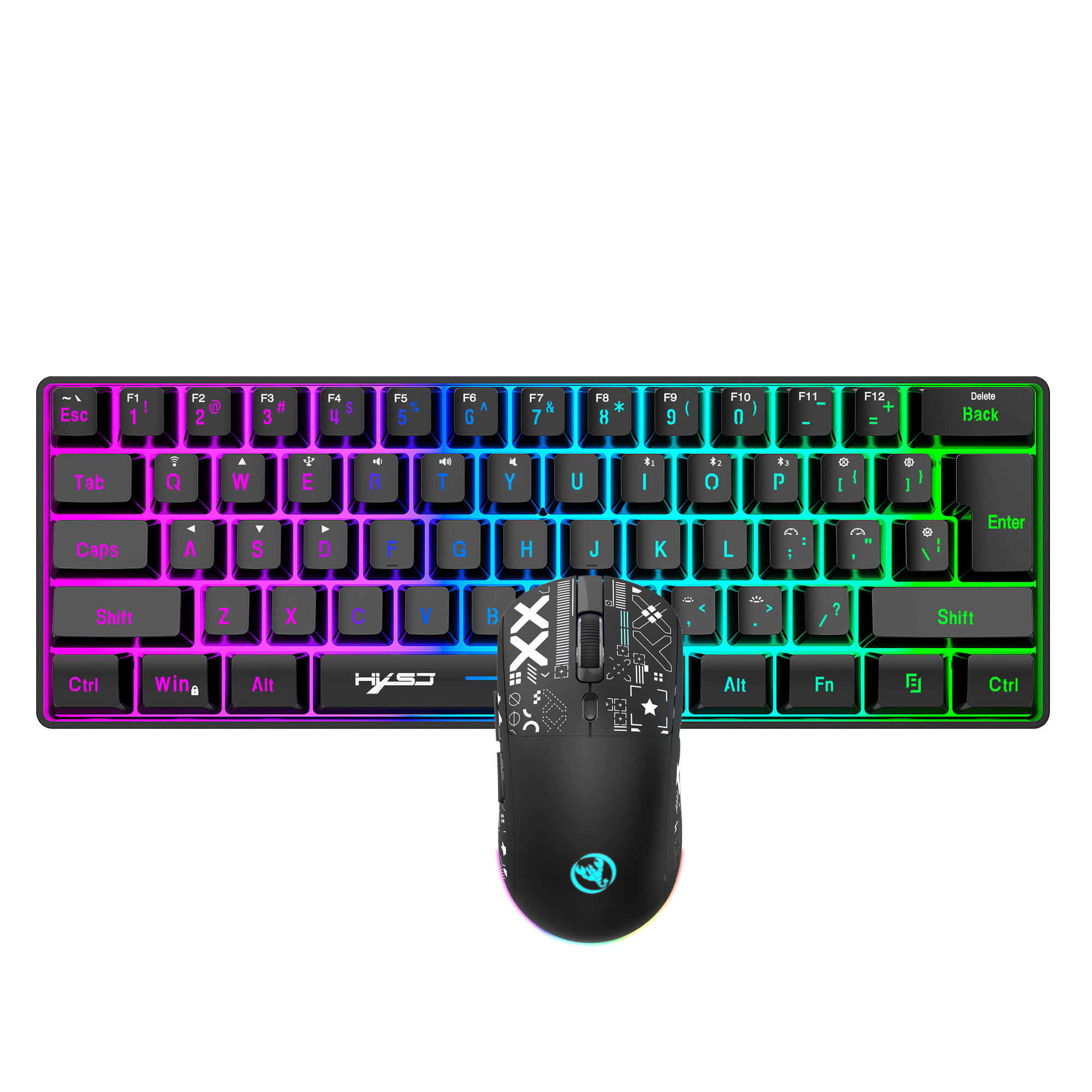 60% Bezprzewodowa klawiatura i mysz do gier, podświetlana RGB, cicha, ergonomiczna klawiatura mechaniczna, mysz do gier na komputer stacjonarny