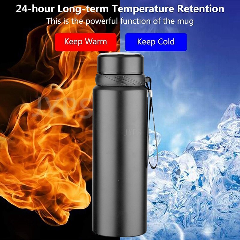 Botella de agua térmica de 1L, botella de agua fría y , termo para agua, té, café, frascos de vacío, botella termo de acero inoxidable