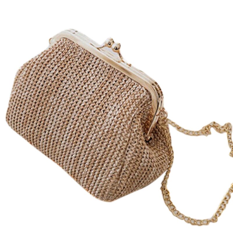 Borse a tracolla piccole Boho per donna pochette da sera Hasp borsa da donna borsa a tracolla da donna in paglia da spiaggia in Rattan: Brown