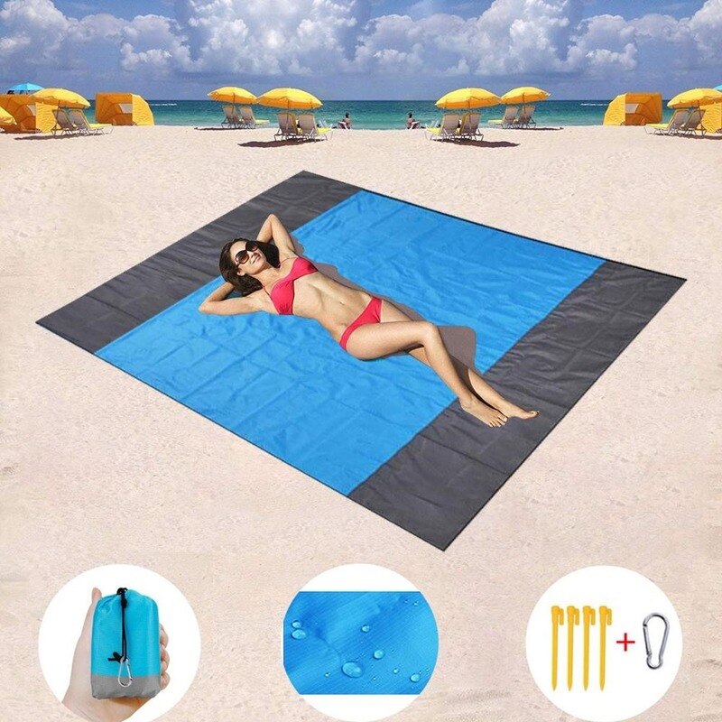 Couverture de plage à poches étanches 2x2.1 m, matelas pliant, Portable et léger, tapis de pique-nique en plein air,