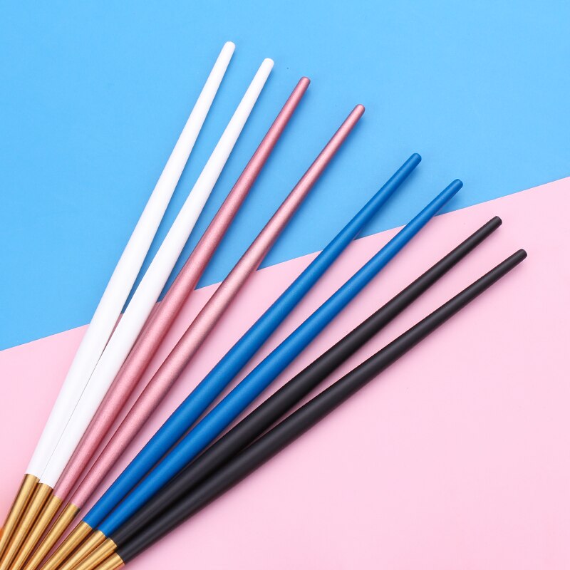 Stainless Steel Chopsticks Set 5pair Japanese Chop Sticks Multi Color Metal Chopsticks Reusable Food Sticks Sushi Hashi Baguette