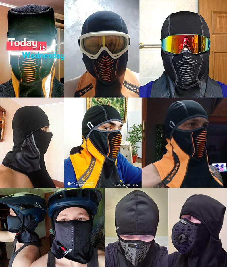 ROCKBROS-Mascarilla de esquí térmica, forro polar con protector para la cara, capucha de snowboard, bufandas de deporte al aire libre, a prueba de viento, casco para bici, pasamontañas