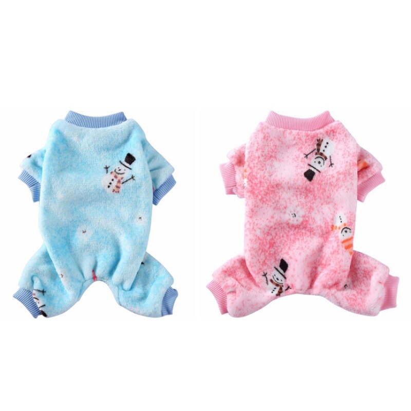 Husdjur jul outfits 4- ben tecknat mönster hundkläder för kallt väder katt jumpsuit hund kostym