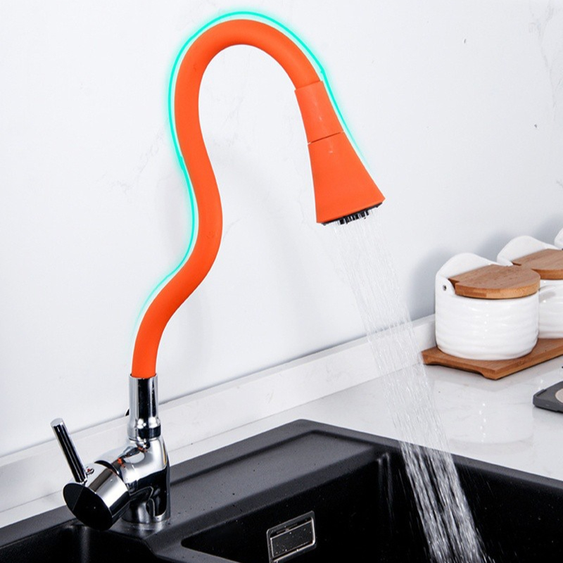 Grifo de cocina giratorio con resorte, grifos de deformación de goma, grifo mezclador, fregadero de agua fría y , accesorios de cocina, rotación de Cardan