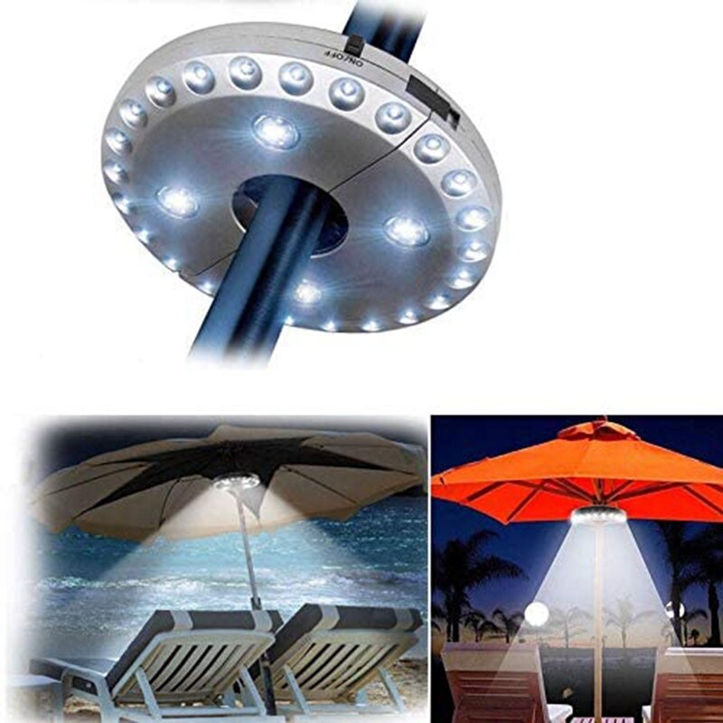 Patio Paraplu Lichten, Parasol Lichten, Draadloze Lamp, Met 28Led, camping Tenten En Outdoor Gebruik (Zilver)