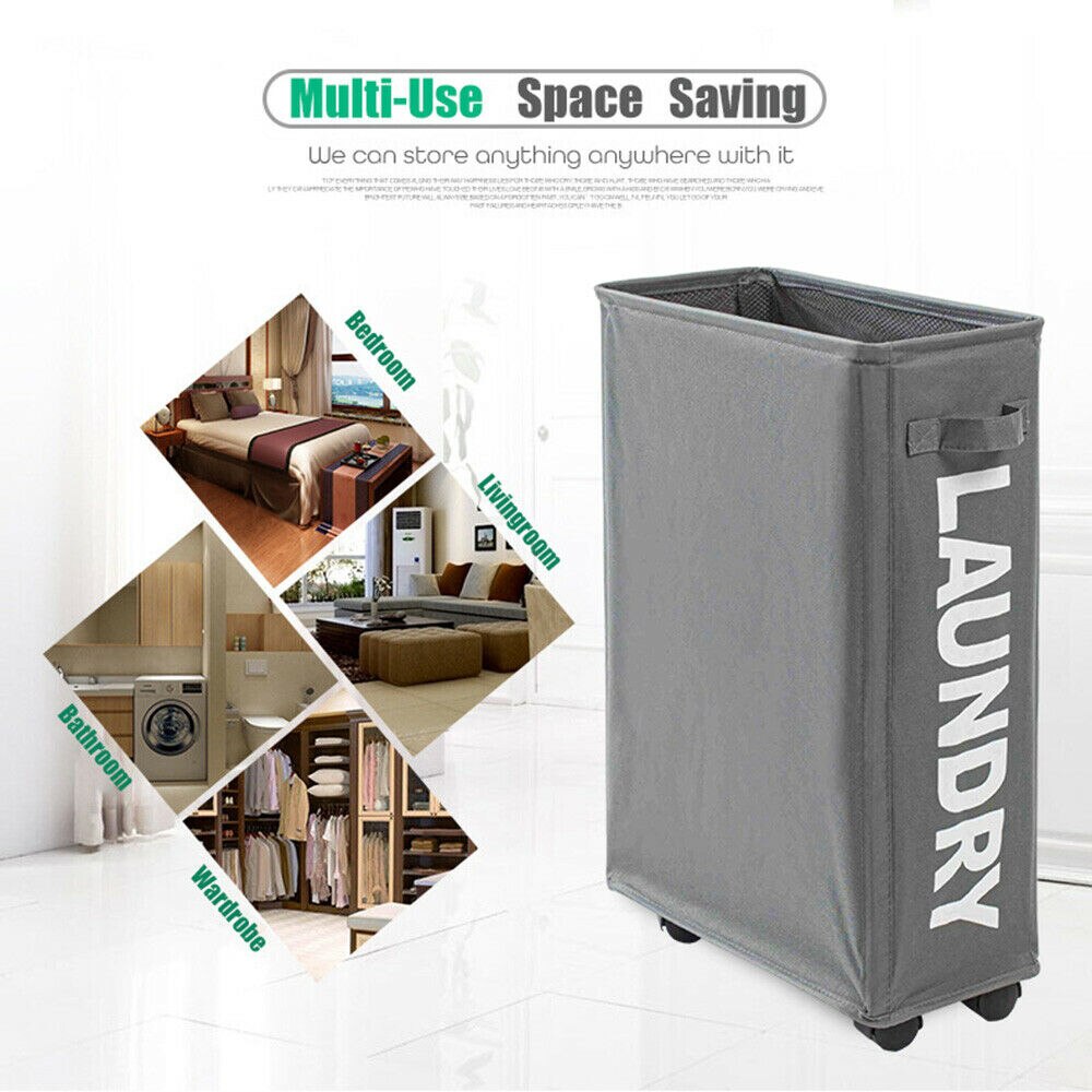 Rolling Corner Laundry Basket Slim Laundry Hamper with Mesh Cover Waterproof Clothes Toy Storage Bin Organizer hamper