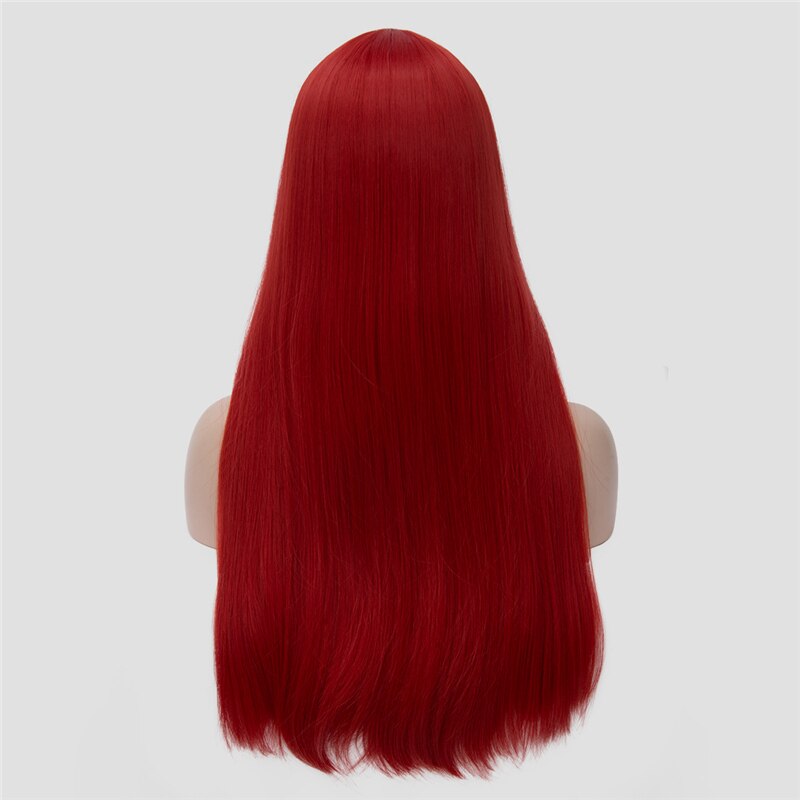 Perruque synthétique avec raie au milieu 24 pouces | Perruque lisse longue de couleur rouge, argent, noir, gris, blanc, blond, verte, perruque pour femmes: Rouge