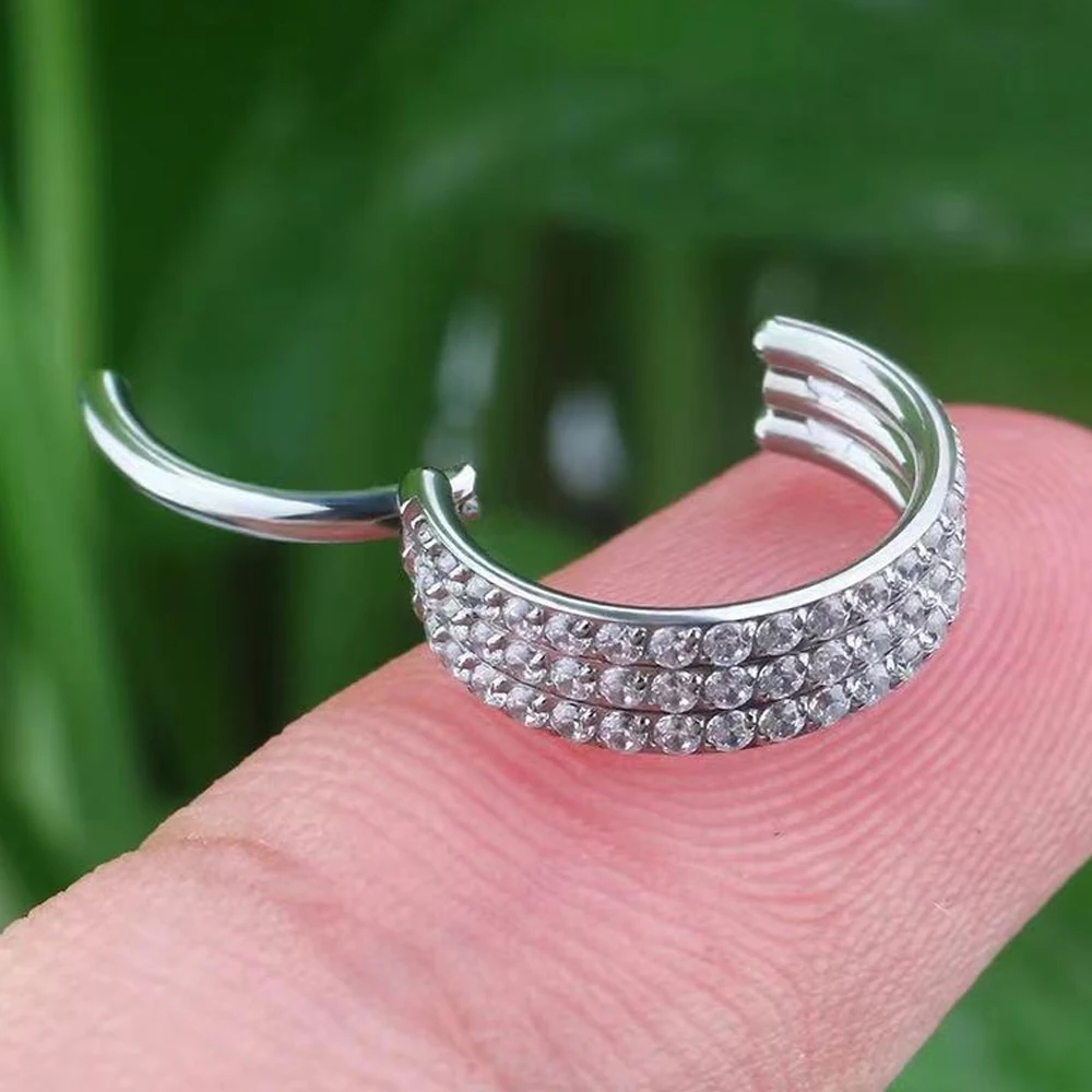Piercing de titanio G23, doble capa, Triple pila, anillo de nariz de circón con bisagras, cartílago de hélice CZ, Clicker de tabique de cartílago pequeño