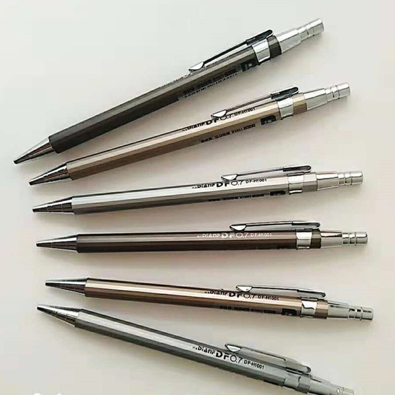 6 Stuks Metalen Vulpotlood 0.5 Mm/0.7 Mm Lood Professionele Automatische Potloden Student Tekening Voor School Kantoorbenodigdheden