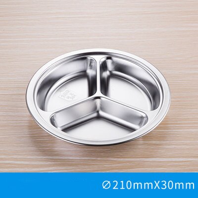 304 Stainless Steel Plate Round Shape Dining Restaurant Tray Thickened Round Separator Plate: 22cm Three Grid