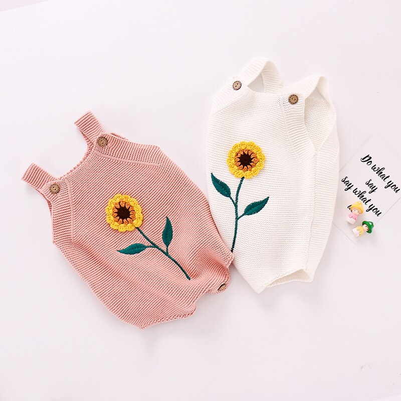 Tenue d'été en laine pour bébés filles et garçons de 0 à 18 mois, bretelles tricotées, sans manches, avec décoration tournesol