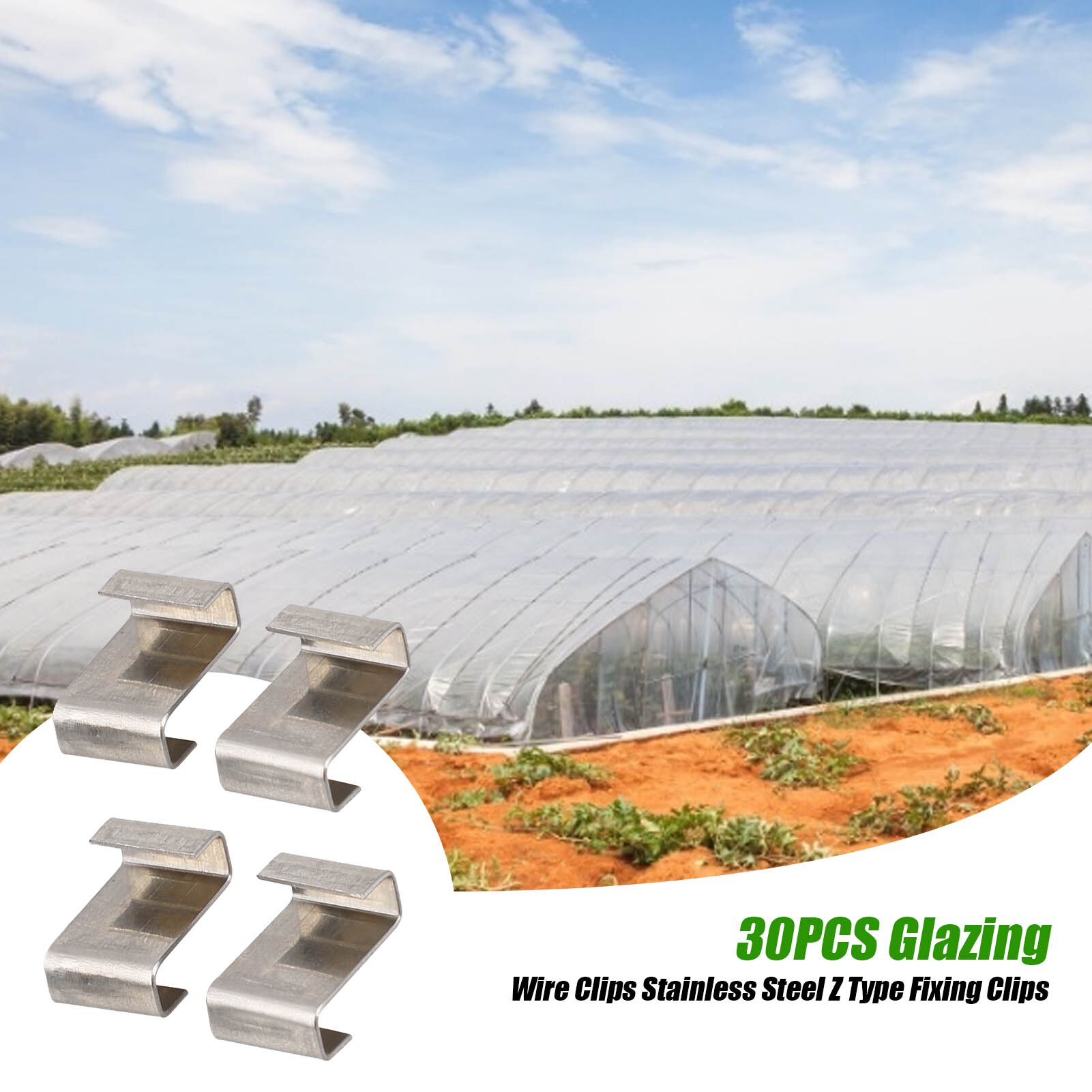 30PCS Glazing Wire Clips Stainless Steel Z Type Fixing Clips Greenhouse Glass Clamp Anti-rust Fixing Nail Prevent Severe Weather