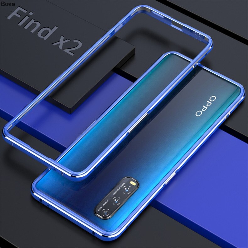 Luxury Ultra Thin aluminum Bumper Case for OPPO Find X2 Case 6.7-inches+ 2 Film (1 Front +1 Rear): Silver Blue / Only Case
